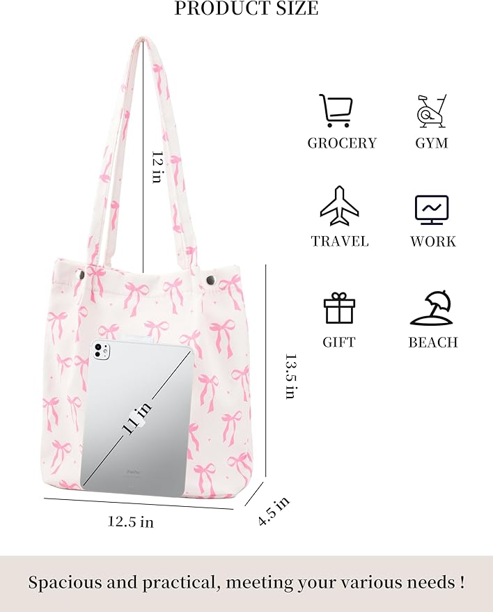 Corduroy Tote Bag Cute Tote Bags for Women Shoulder Bag with Inner Pocket for Work Beach Travel and Shopping Grocery