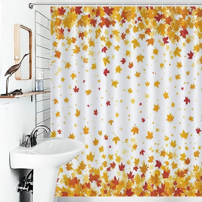 Fall Falling Maple Leaves Shower Curtain Waterproof Washable Fabric Bathroom Shower Curtains for Bathroom Decorations Home Indoor Decor 56x72Inch