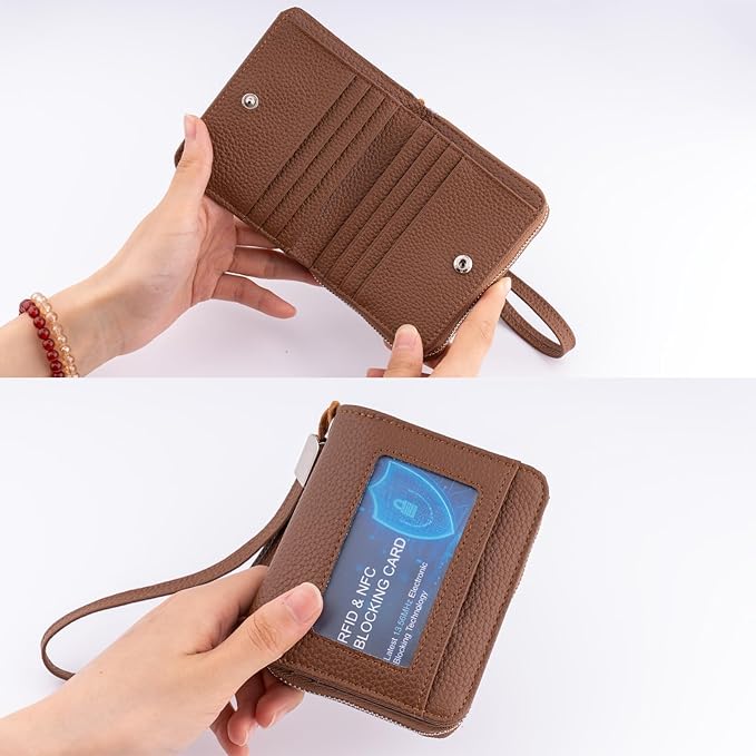 Genuine Small Wallet for Women, Slim RFID Blocking Credit Card Holder with ID Window, Compact Purses for Women with 30 Card Slots