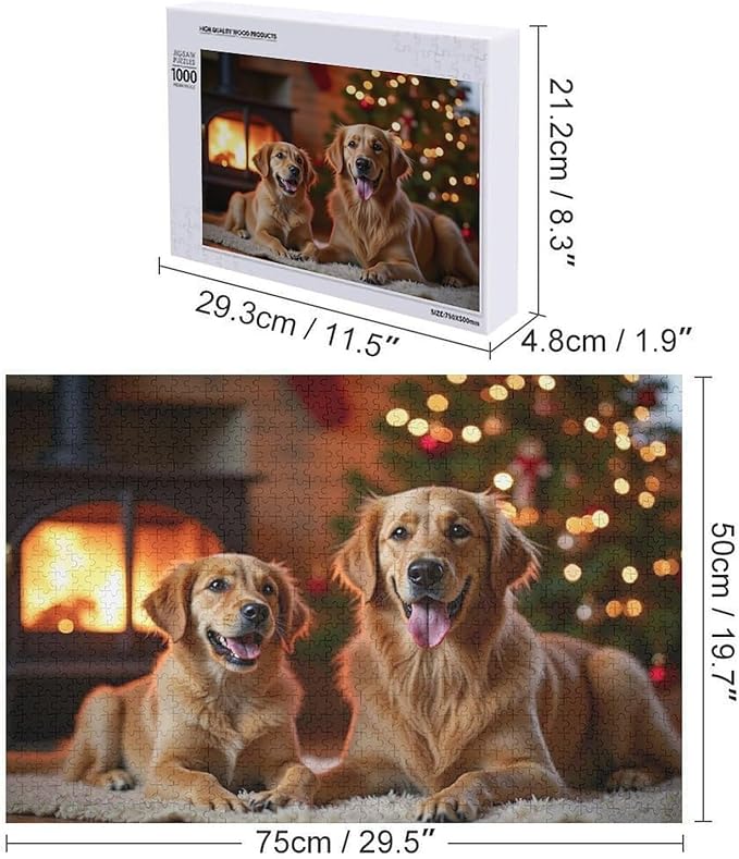 Wooden Puzzle - Golden Retriever in The Christmas House Jigsaw Puzzles，Wooden Puzzles for Adults 1000 Pieces Challenge Puzzles，Educational Games，Family Puzzles，Unique Gifts for Wall Art