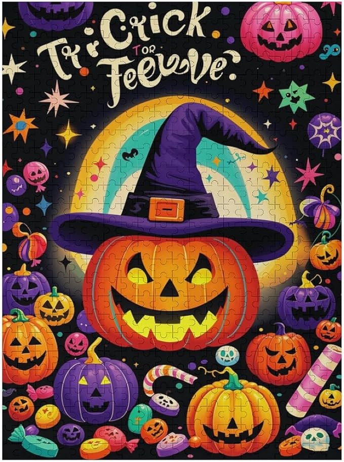 Jigsaw Puzzles for Adults 500 Piece - Halloween Pumpkins Wooden Puzzle，Family Puzzles，Educational Games，Challenge Puzzles Puzzle Games，Stress Relief Games
