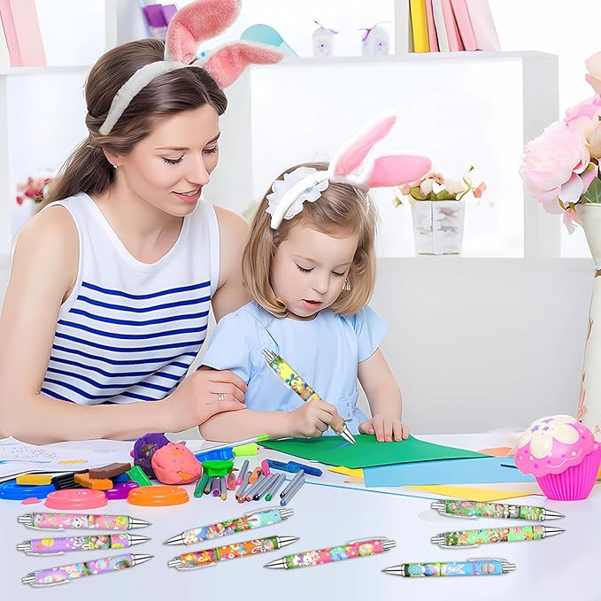 Spring Easter Ballpoint Pens Set of 10 – Bunny and Easter Egg Design with Cheerful Spring Words – Smooth Black Ink Writing Pens for Seasonal Gifts, Party Favors, Office, and Everyday Writing
