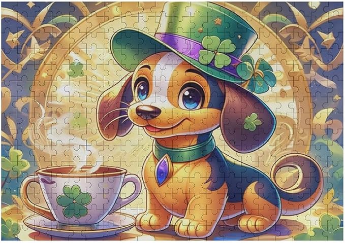 Wooden Puzzle - St. Patrick's Day Dachshund Wooden Puzzles for Adults 300 Pieces Challenge Puzzles，Educational Games，Family Puzzles，Unique Gifts for Wall Art ，Funny Puzzles