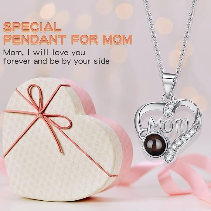 SUPHELPU Personalized Mother's Day Gifts for Mom From Daughter - Custom Photo Necklace With Picture Inside - Projection Necklace for Mom - Memorial Gift