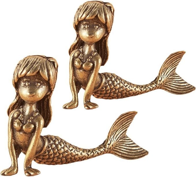 Small Brass Metal Statue,Mermaid Brass Figurine,Solid Copper Decorations,Tea Pet Home Decorations,Fung Shui Statue for Housewarming,Collection Gifts
