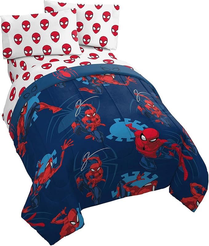 Jay Franco Marvel Spiderman Spidey Daze 4 Piece Twin Bed Set - Includes Reversible Comforter & Sheet Set Bedding - Super Soft Fade Resistant Microfiber (Official Marvel Product)