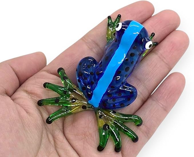 WitnyStore 2⅛" Blue Black Dot Frog Artistic Blown Glass Figurine Premium Hand-Blown Statue Tabletop Decoration Unique Collectible for Adult Collectors Handcrafted Elegant Home Room Decor