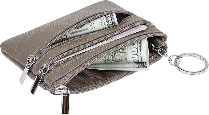 Women's Genuine Leather Coin Purse Mini Pouch Change Wallet with Keychain