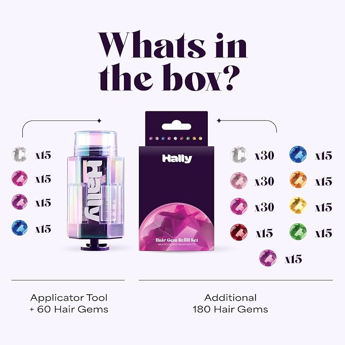 Hair Gem Pen for Girls – 240 Stick-On Hair Gems & Stamper Tool – Hair Jewels Kit for Kids, Festivals, School, Christmas, Parties, Weddings – Easy to Apply & Remove – Hair Accessories by Hally Hair