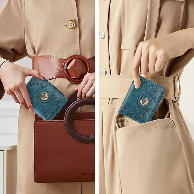 SENDEFN Small Wallets for Women Bifold RFID Blocking Leather Card Holder Compact Wallet with Zipper Coin Pocket