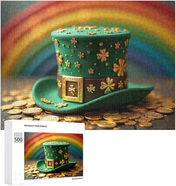 Wooden Puzzle - St Patrick's Day Hat Wooden Puzzles for Adults 500 Pieces Challenge Puzzles，Educational Games，Family Puzzles，Unique Gifts for Wall Art ，Funny Puzzles