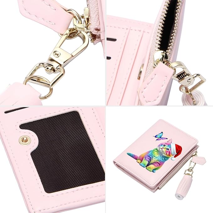 GEEAD Custom Design Small Wallets for Women Bifold Slim Coin Purse Zipper ID Card Holder for Christmas