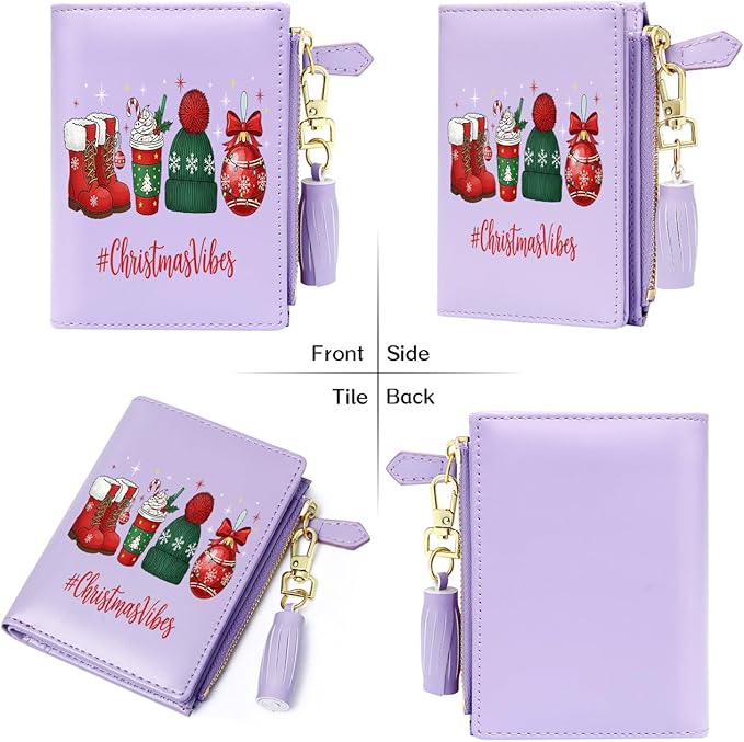 GEEAD Custom Design Small Wallets for Women Bifold Slim Coin Purse Zipper ID Card Holder for Christmas