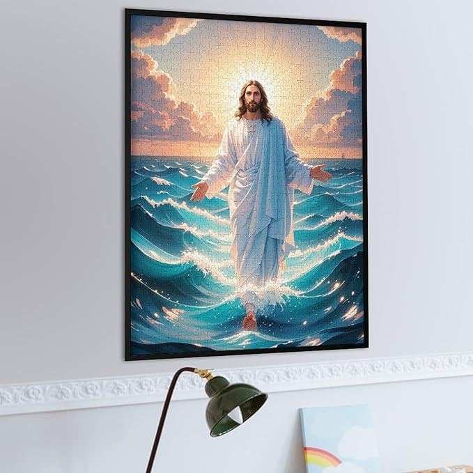 Jigsaw Puzzles for Adults 1000 Piece - Jesus Walk On Sea Wooden Puzzle，Funny Puzzle，Unique Gifts for Wall Art ，Family Puzzles，Educational Games，Challenge Puzzles