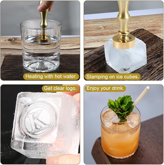 Ice Cube Stamp for Cocktails Ice Stamp Brass Head with Handle, Ice Branding Stamp for Ice Cubes Cocktail Whiskey Drinks Party Wedding Making DIY Crafting (Letter K)