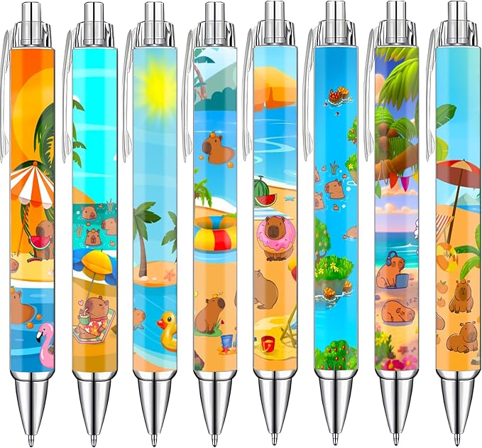 Idealmuzik 8 Pack Capybara Pens – Cute Animal Pens with Unique Capybara Designs, Smooth Writing Ink Pens for School, Office, Journaling