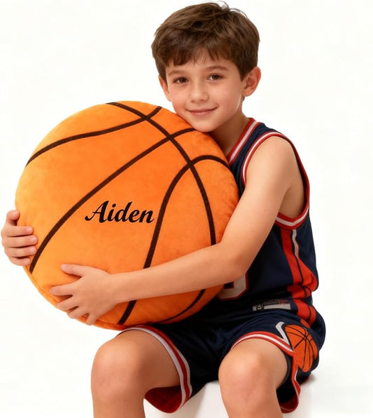 Personalized Name Basketball Pillow Custom Name Basketball Pillow for Boys Girls Customized for Basketball Fans Kids Birthday Sports Room Decore Game Day Sofa Cushion
