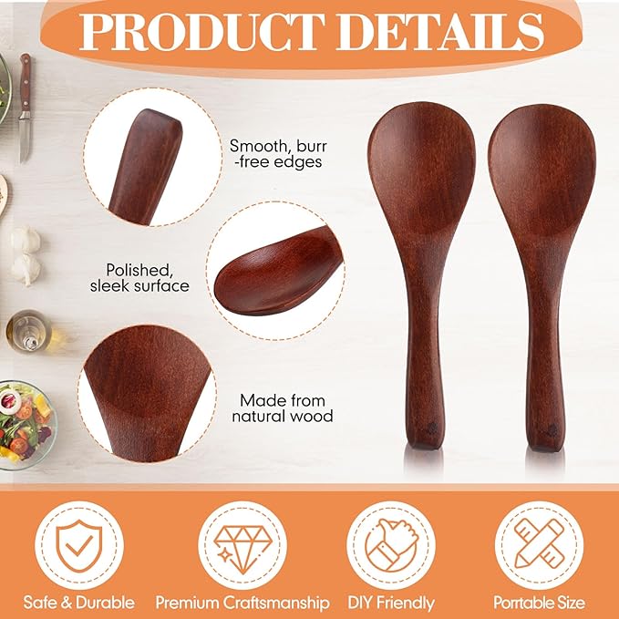 Boao 24 Pcs Small Wooden Spoons, 3.5'' L, Mini Wood Natural Tiny Spoons Wooden Little Teaspoons for Jars Sugar Creamer Honey Spices Salt Kitchen Supplies (Multiple Color)