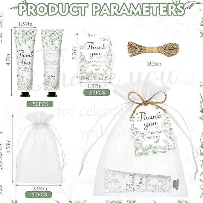 50 Sets Baby Shower Hand Cream Gift Set, Hand Cream Bulk Bridal Shower Favors for Guests with Thank You Card and Organza Gift Bags, Thank You Gifts Hand Lotion for Women