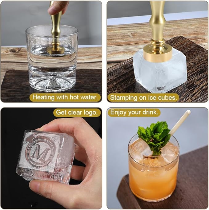 Ice Cube Stamp for Cocktails Ice Stamp Brass Head with Handle, Ice Branding Stamp for Ice Cubes Cocktail Whiskey Drinks Party Wedding Making DIY Crafting (Letter M)