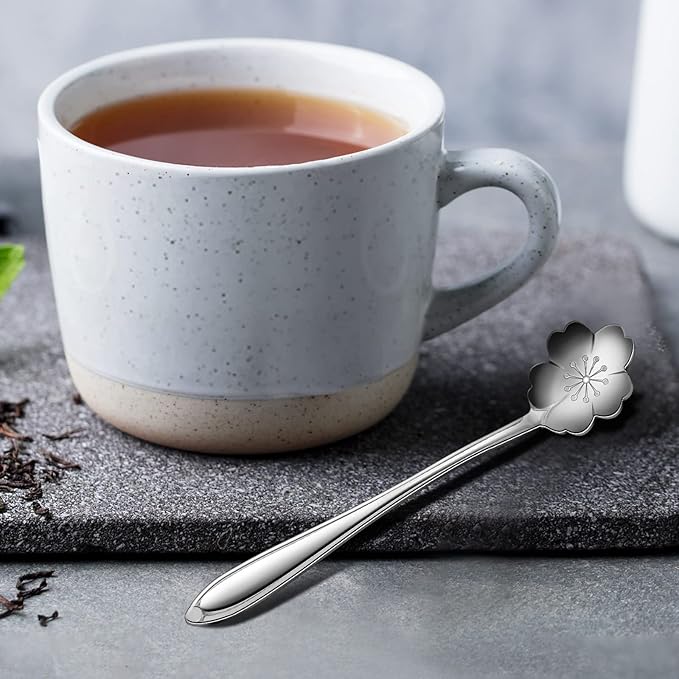 Eboot 80 Pcs Silver Flower Teaspoon Stainless Steel Tea Party Spoons Mini Cute Teaspoon for Stirring Coffee Sugar Drink Demitasse Kitchen Bar Tableware Party Favors Decorations