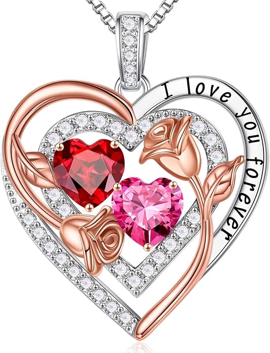 Iefil Valentines Day Gifts for Her - Sterling Silver Birthstone Necklace Anniversary Birthday Gifts for Her Wife Mom Daughter
