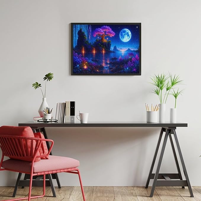 Meteor Shower and Moonlit Night 500-Piece Wooden Jigsaw Puzzle, Starry Sky Puzzle, Night Landscape Scene, Relaxing Indoor Activity, Family Entertainment, Mindful Leisure Fun