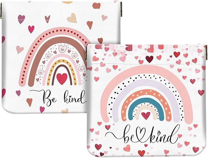 2Pcs PU Leather Small Squeeze Coin Purse Pouch Mini coin Bag Unique And Cute Wallet Cosmetic Bags Change Bag For Women Girls Men （Heart and Rainbow1