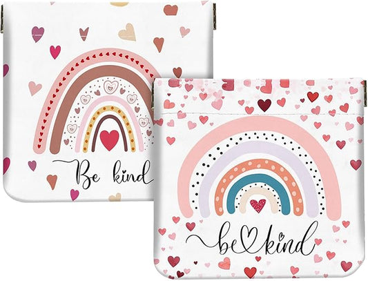2Pcs PU Leather Small Squeeze Coin Purse Pouch Mini coin Bag Unique And Cute Wallet Cosmetic Bags Change Bag For Women Girls Men （Heart and Rainbow1