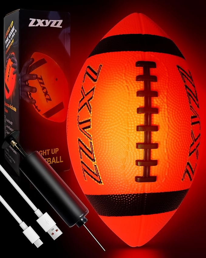 Rechargeable Glow in The Dark Football Birthday Gifts for 6 7 8 9 10 11 12 13 14 15 Year Old Boys, NO 6 Light Up Football Perfect for Teen Outdoor Sports Ideas, Kids Boys Toy Stuff Ages 6-15