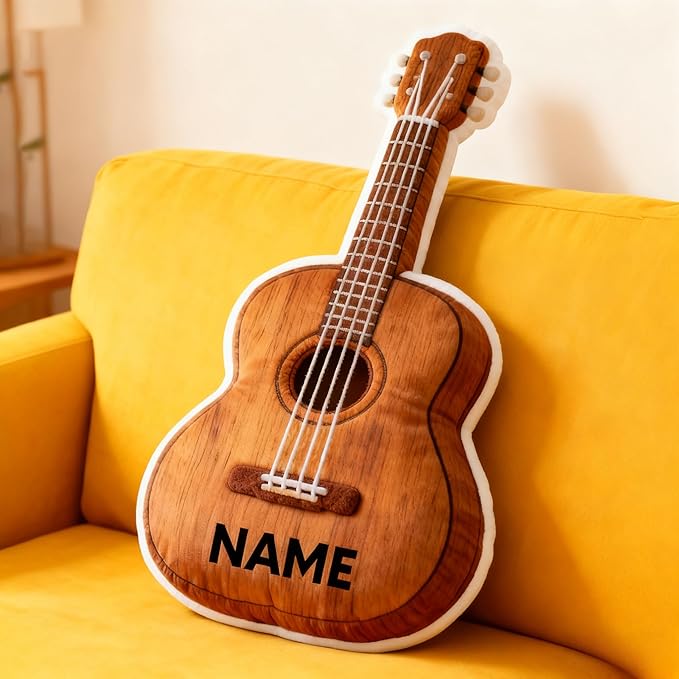 Personalized Guitar Shaped Pillow, Custom Name Plush Stuffed Pillows, Suitable for Beds, Sofas, Bedrooms, Living Rooms Custom Decorative Cushion Gifts for Birthday and Anniversary