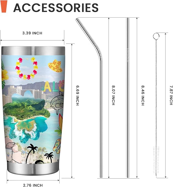 20oz Insulated Tumbler Hawaii State Coffee Mug, United States Map Travel Mug Landmark, Birthday Gifts Cute Custom Tumbler Cups with Lid and Straw Mothers Day Gifts