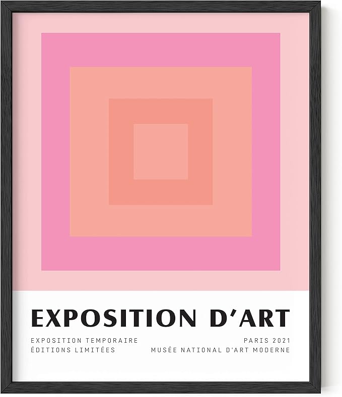 HAUS AND HUES Art Exhibition Poster, Danish Pastel Wall Art, Pink Aesthetic Decor, Geometric Art Prints (Black Frame, 16x20)