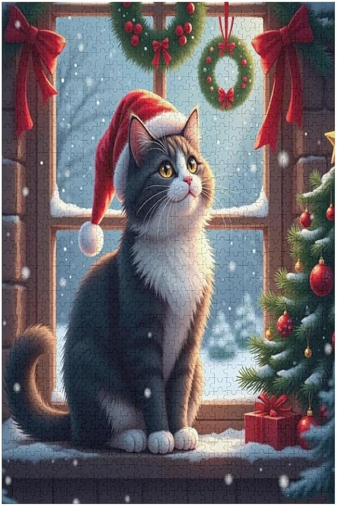 Jigsaw Puzzles for Adults 1000 Piece - Christmas Black Cat Wooden Puzzles, Puzzle Games, Stress Relief Games, Funny Puzzles，Unique Gifts for Wall Art