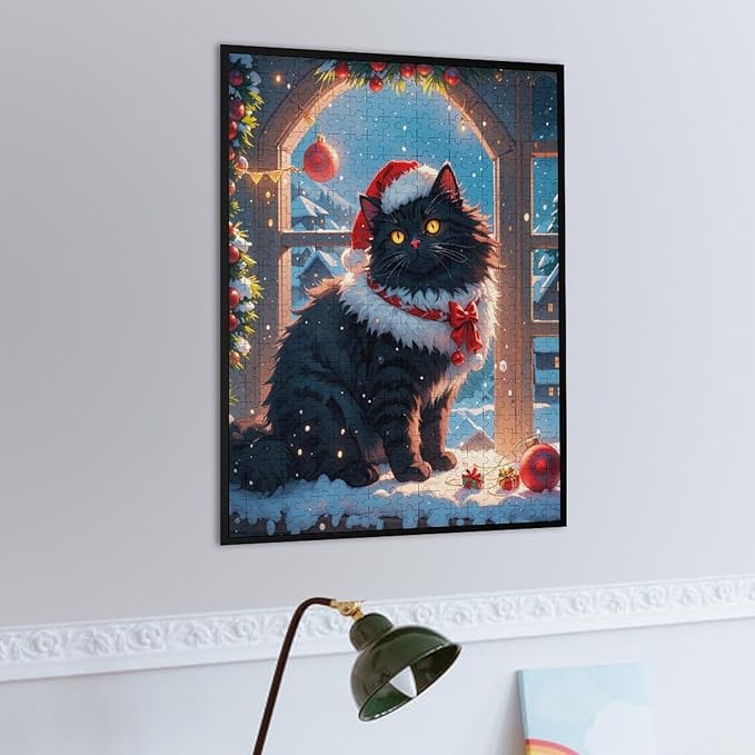 Jigsaw Puzzles for Adults 500 Piece - Christmas Black Cat Wooden Puzzles, Educational Games，Challenge Puzzles Puzzle Games, Stress Relief Games