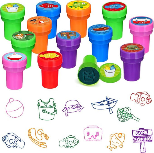 Cinrobiye 24 PCS Gone Fishing Party Stampers，Summer Fishing Birthday Favors for Boys Girls, Little Fisherman Party Supplies, Classroom Rewards, Goodie Bag & Pinata Fillers, Carnival Prizes