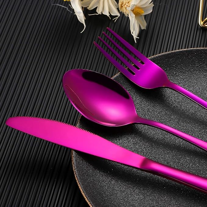 Travel Utensils,Reusable Silverware Set To Go Portable Cutlery Set with a Waterproof Carrying Case for Lunch Boxes Workplace Camping Picnic (Purple)