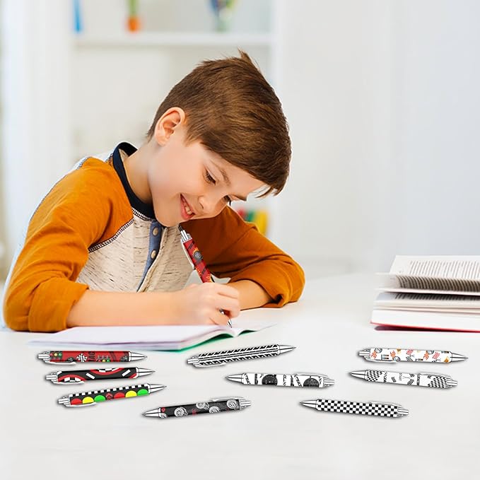 Racing Car Ballpoint Pens Set – Speed-Inspired Writing Pens with Smooth Black Ink – Fun Race Car Theme for Students, Car Lovers,Everyday Writing – School,Office, Party Favors, and Gift Ideas, 10 Pack