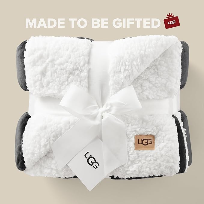 UGG Nita Throw Blanket Soft Reversible Plush Throw for Couch or Bed Washable Warm Fluffy Blanket for College Dorm Essentials and Bedding with Down Alternative Fill, 50-inch x 70-inch, Charcoal Grey