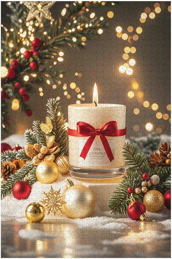 Jigsaw Puzzles for Adults 1000 Piece - Christmas Atmosphere Candle Light，Merry Christmas Themed Wooden Puzzles，Funny Puzzles，Puzzle Games Challenge Puzzles，Educational Games