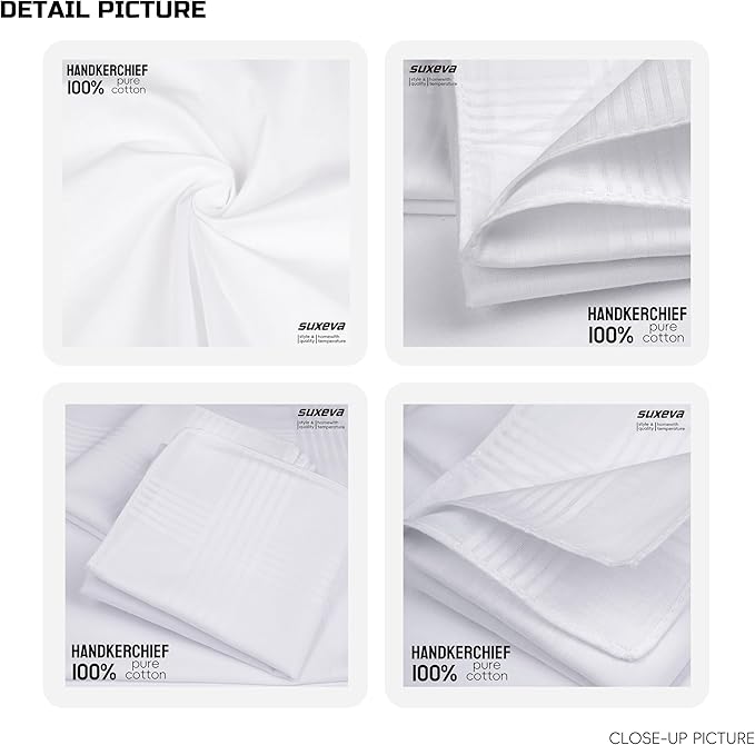 Gifts Cotton Handkerchiefs 100% Soft Cotton 12-Pack White handkerchif and Blue cotton handkerchief for Men and Women