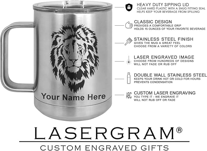 LaserGram 15oz Vacuum Insulated Coffee Mug, Widow Spider, Personalized Engraving Included (Stainless Steel)