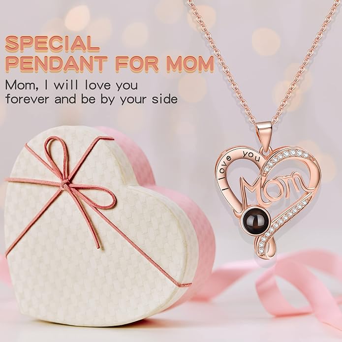 SUPHELPU Personalized Mother's Day Gifts for Mom From Daughter - Custom Photo Necklace With Picture Inside - Projection Necklace for Mom - Memorial Gift
