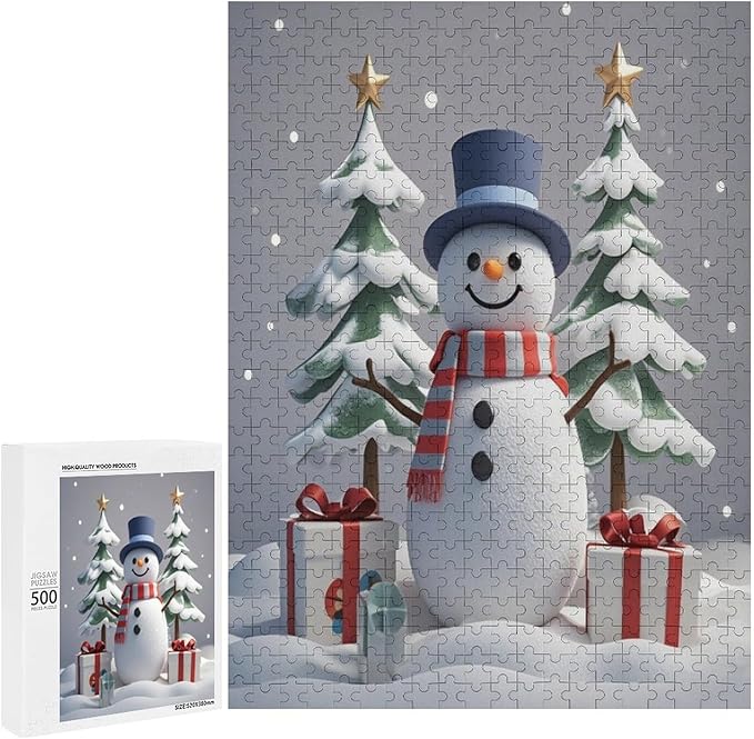 Wooden Puzzles for Adults 500 Pieces, Christmas Winter Snowman, Each Piece is Unique and Perfectly Put Together, are Special Home Decorations, Fun Puzzles, Party Games, Family Toys