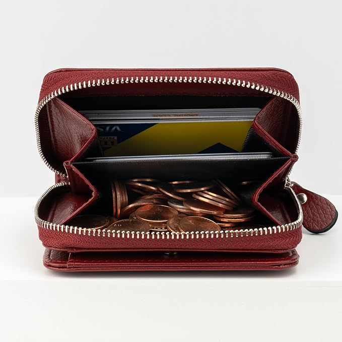 Genuine Small Wallet for Women, Slim RFID Blocking Credit Card Holder with ID Window, Compact Purses for Women with 18 Card Slots