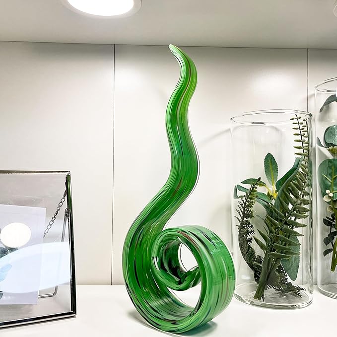 11.4" Tall Hand-Blown Glass Sculpture Murano-Style Sculpture Art Ornament Statue Figurines Home Decor Accent Piece Coastal Ocean Nautical Home Decor,Shelf,TV Stand,Tabletop Centerpieces,Wonderful Gift