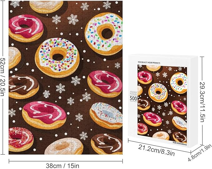 Puzzles for Adults 500 Pieces Wooden Jigsaw Puzzle - Christmas Donuts Theme Puzzle，Party Games，Family Toys，Educational Puzzles，Stress Relief Wooden Puzzle，Gifts for Family and Friends