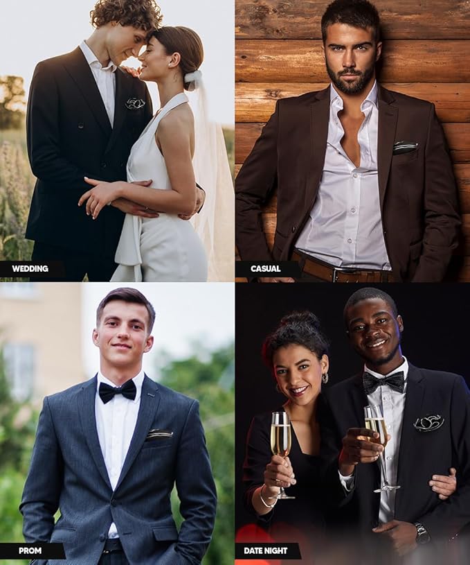 Premium Pre-Folded Four-Point Suit Pocket Square for Men with Sewn Pocket Fold