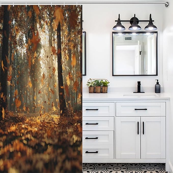 Fall Tree Shower Curtain Autumn Maple Tree Yellow Orange Leaves Brown Branch Waterproof Washable Fabric Bathroom Shower Curtains for Bathroom Decorations Home Indoor Decor 35x72Inch