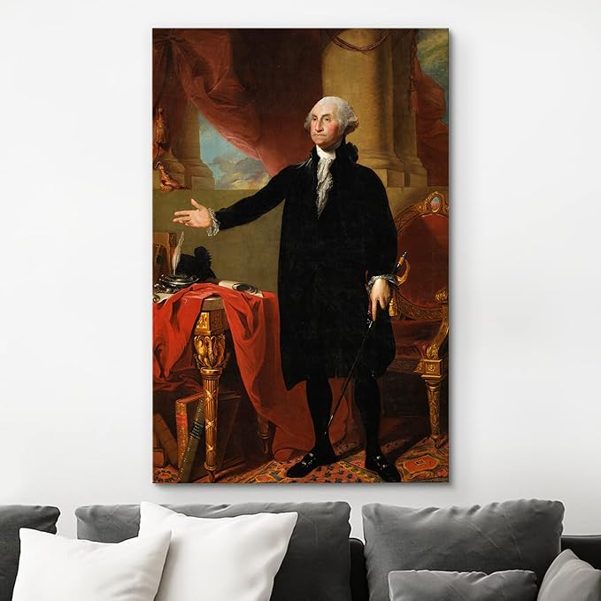 wall26 Canvas Print Wall Art Portrait of George Washington in Office People Pop Culture Historical Realism Famous Closeup Colorful Multicolor Classical for Living Room, Bedroom, Office - 32"x48"